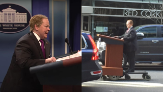 Melissa McCarthy Is Riding the Sean Spicer Podium Outside of CNN Right Now